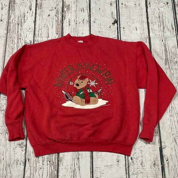 Vintage 90s Winter is Snow Fun 1990s Holiday Ugly Sweater Party Sweatshirt